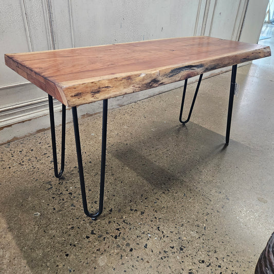 Wood Slab Bench/Coffee Table Blk Metal Legs