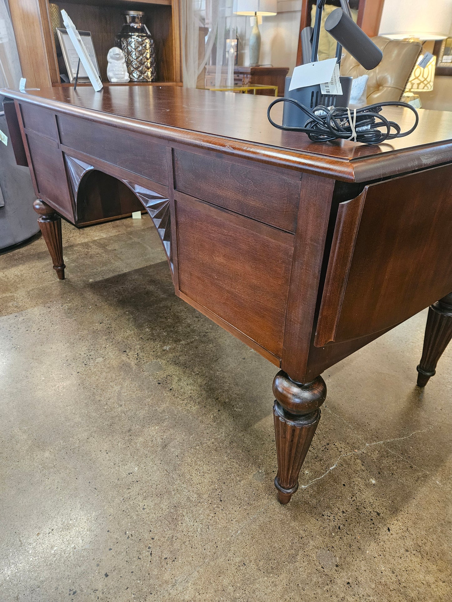 Ethan Allen Wooden Executive Desk with Drop-Leaf Wings