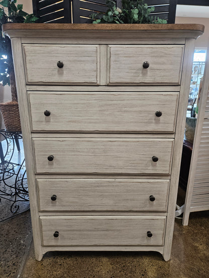 Distressed White Tall Chest of Drawers