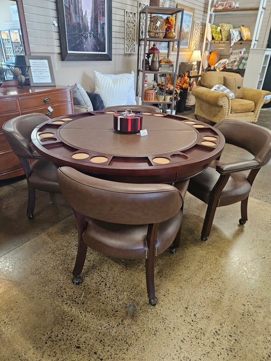 Round Poker Table with 4 Chairs