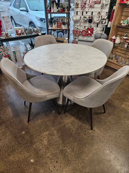 Round marble topped dining set w/ 4 chairs