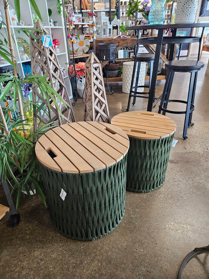 Green woven drum indoor/outdoor table