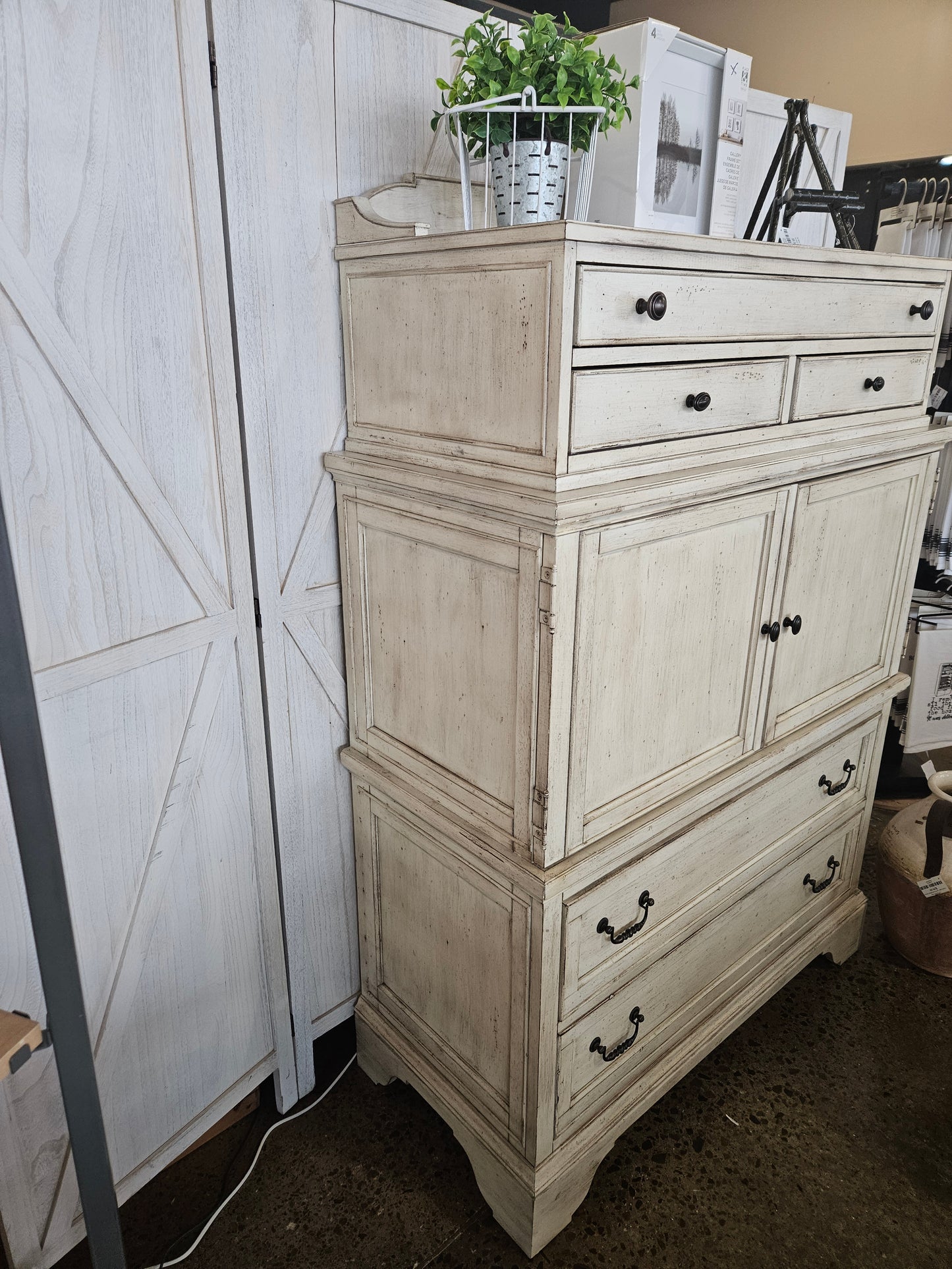Tall White Washed Door Chest