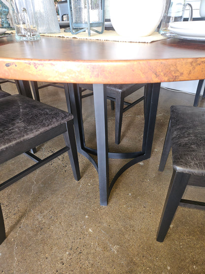 Hammered Copper Topped Table w/6 Black Chairs