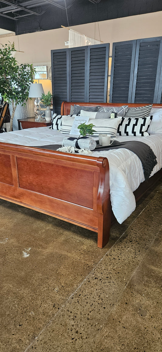 Solid wood sleigh king bed with nightstand