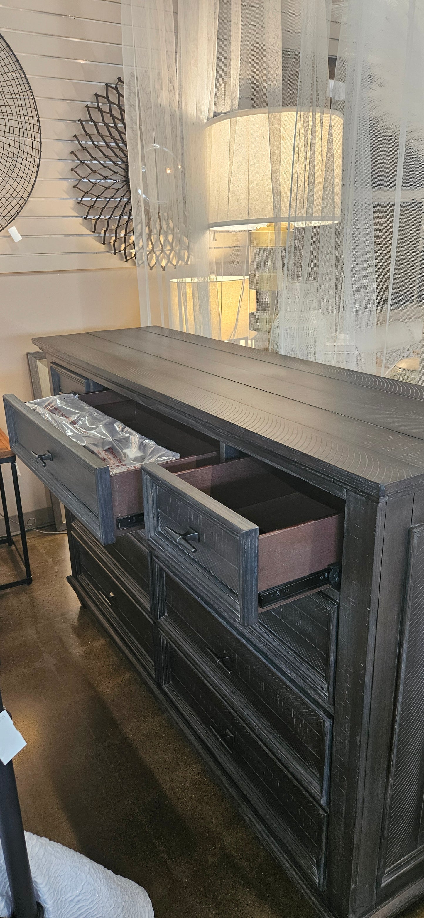 Charcoal plank top dresser (Model Home)
