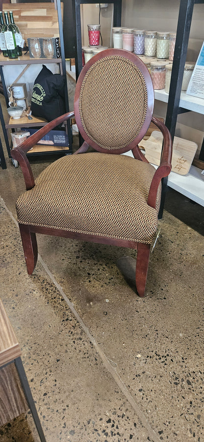 Dark wood w/ neutral fabric accent chair