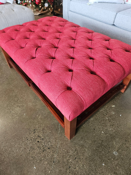 Red Upholstered Ottoman/Coffee Table with Removable Trays