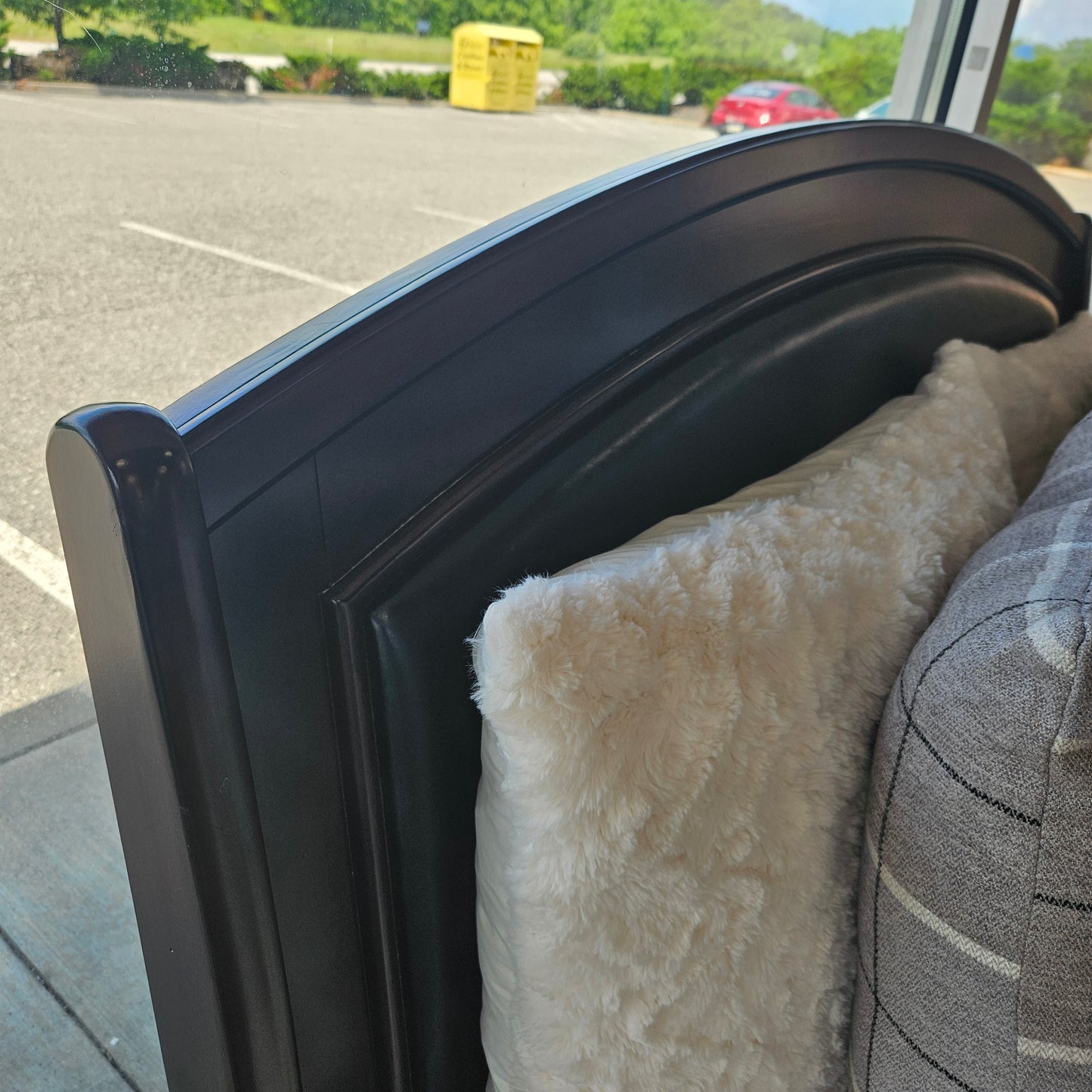 Queen bed with leather like top and 2 drawers