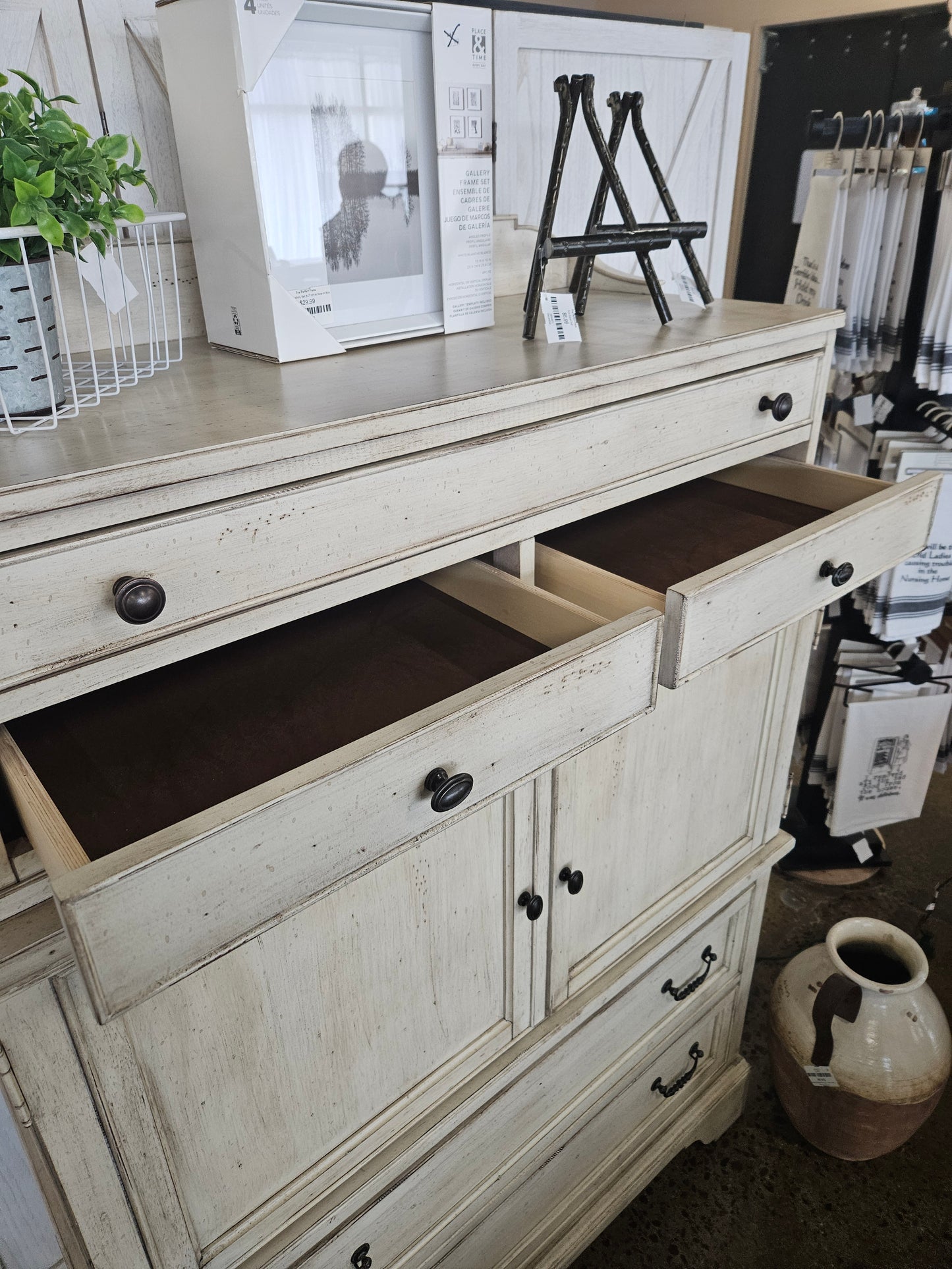 Tall White Washed Door Chest