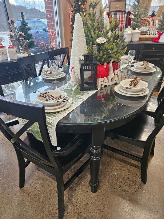 Black dining set w/6 chairs and glass top