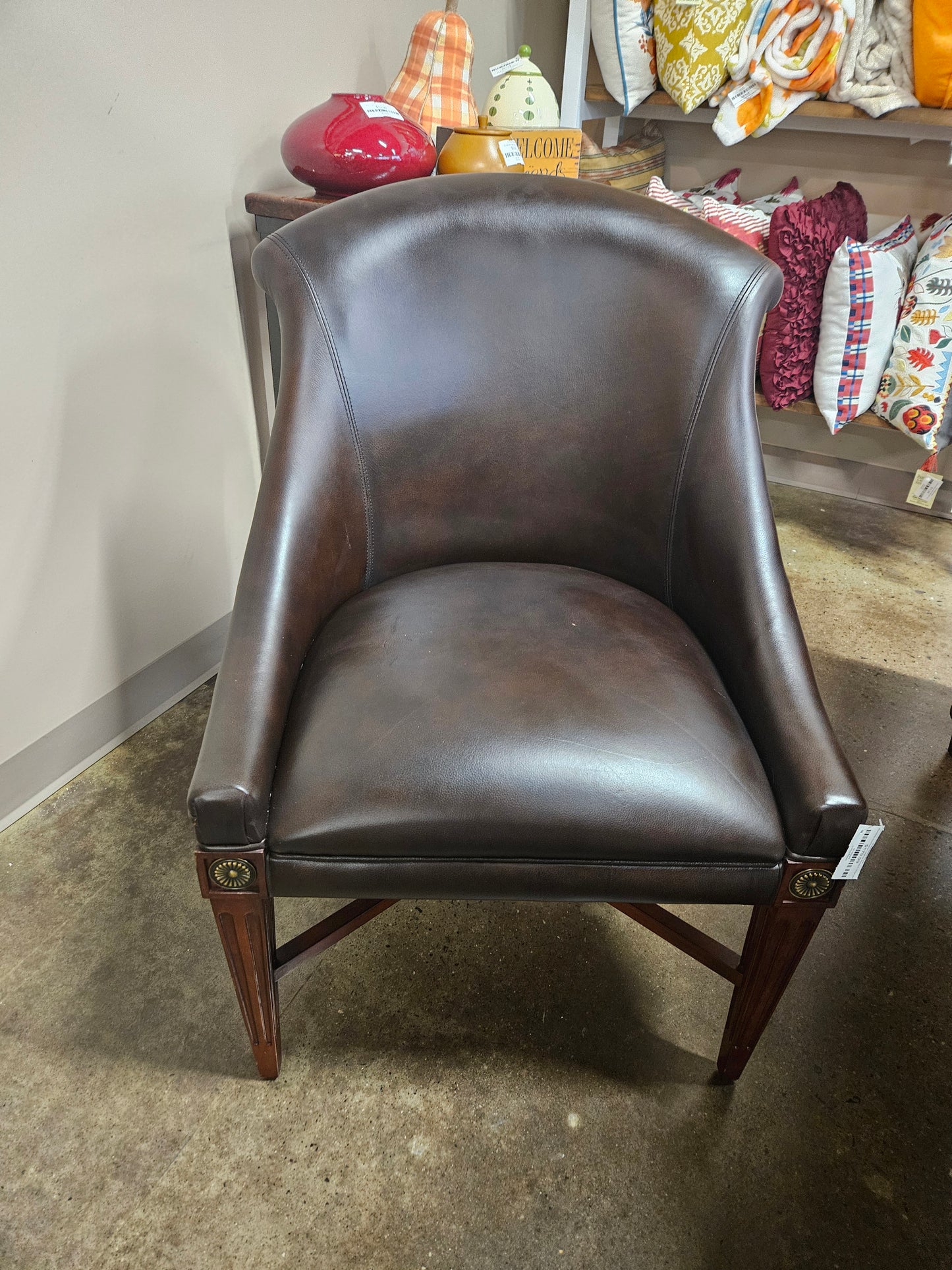 Bombay Company Leather Accent Chair with Wood Frame