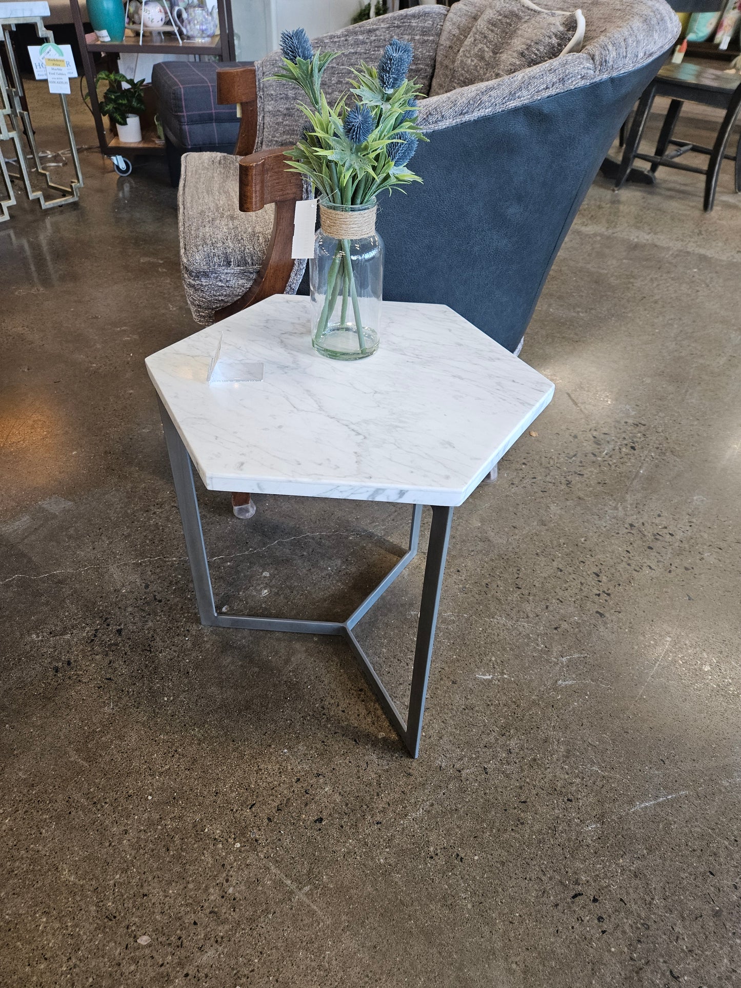 White marble topped side table