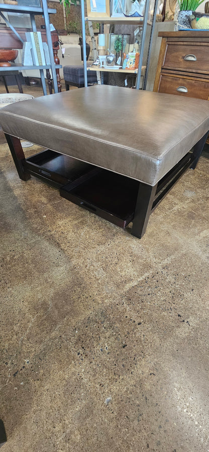 Arhaus Kent Leather Ottoman with storage