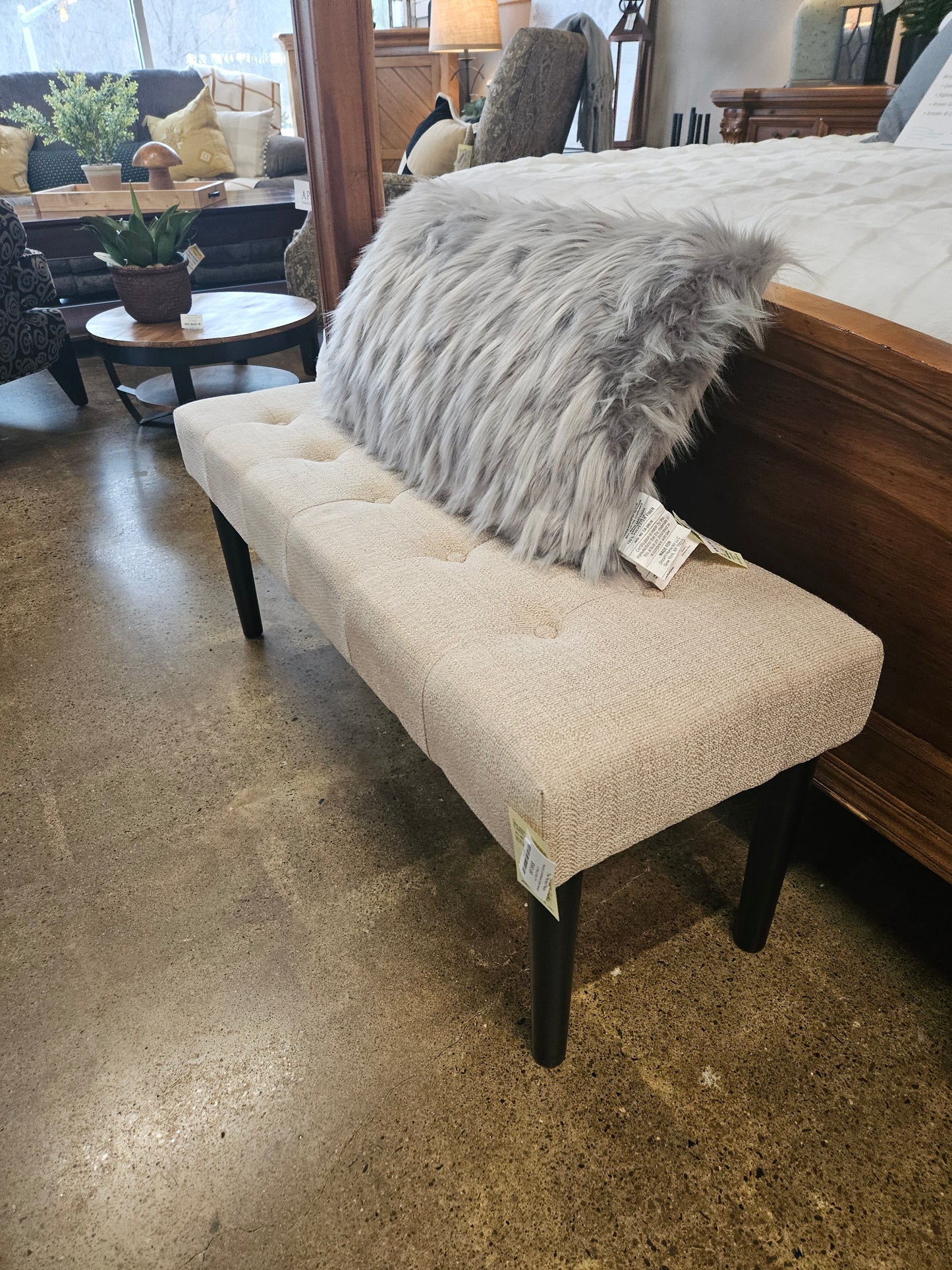 Neutral upholstered tufted bench