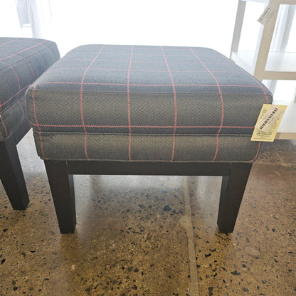 Ottoman Gray & Pink Check Wood Legs
