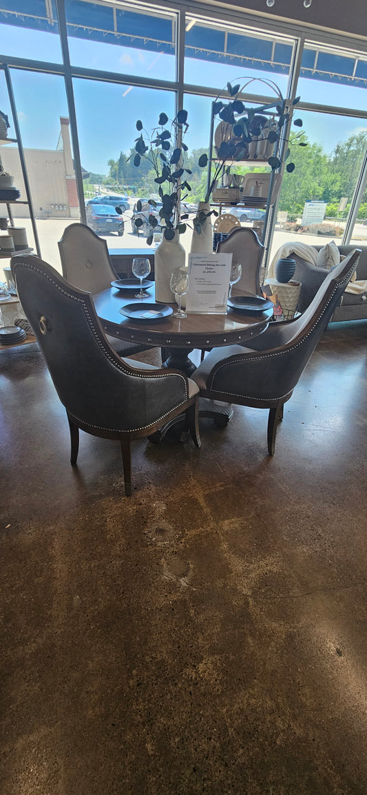 Round Dining Set w/ 4 Upholstered Chairs