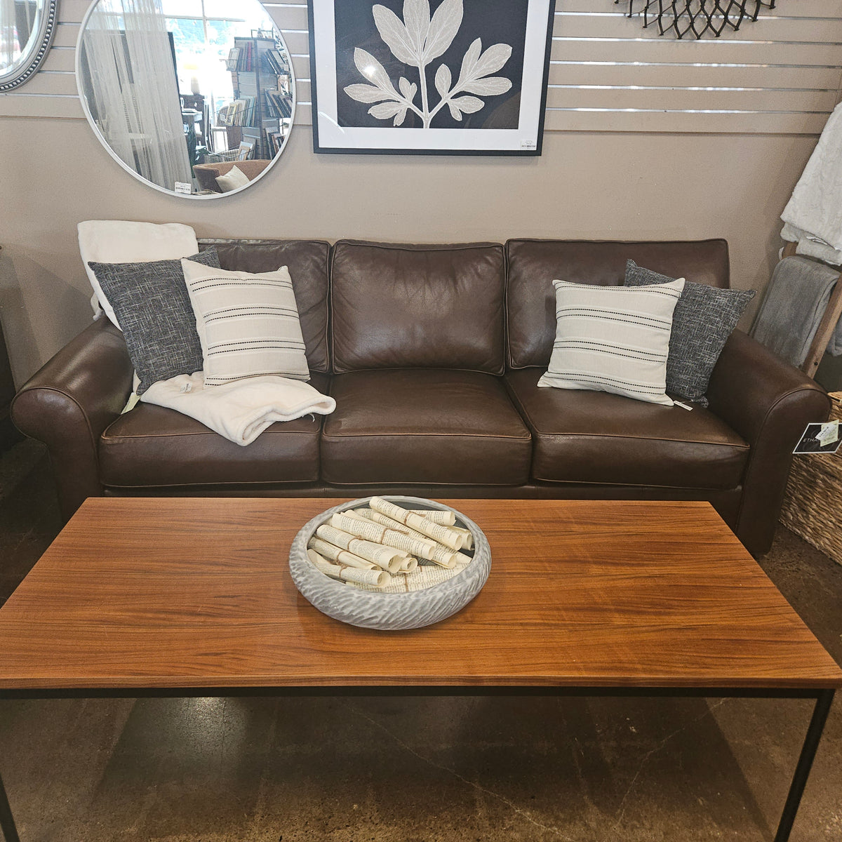 Ethan Allen Dark Brown Leather Sofa