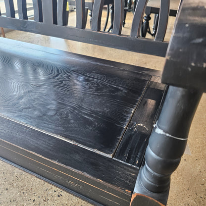 Black distressed porch bench
