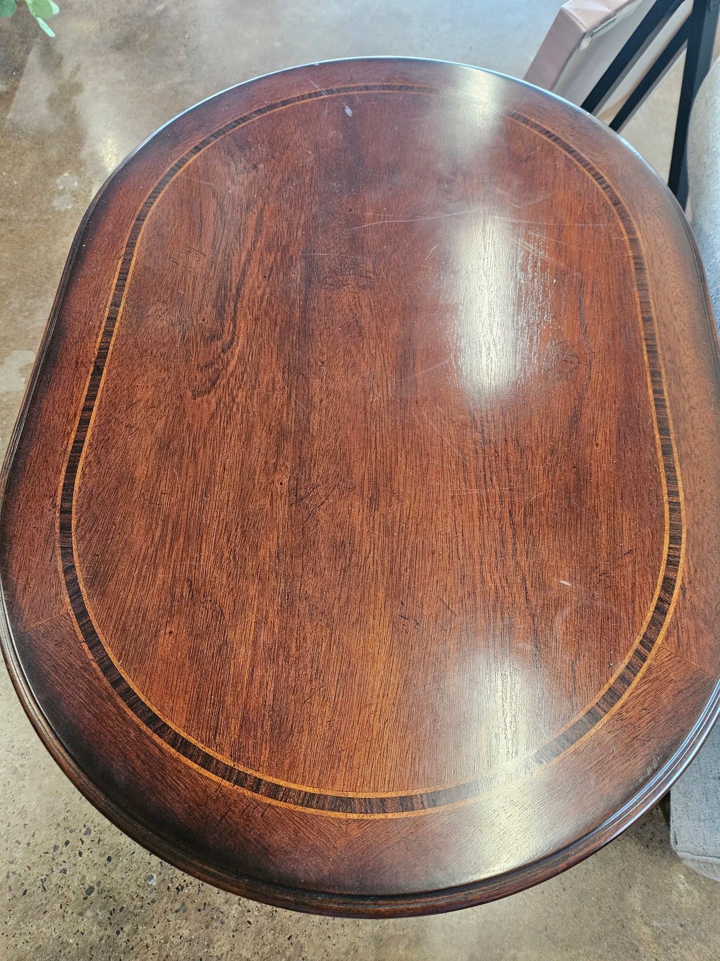 Oval dark wood end tables with pull out tray (Setof2)