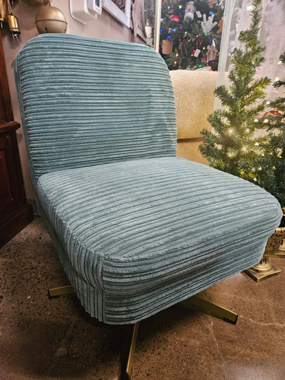 Chair Green Chenille with Gold Swivel Base
