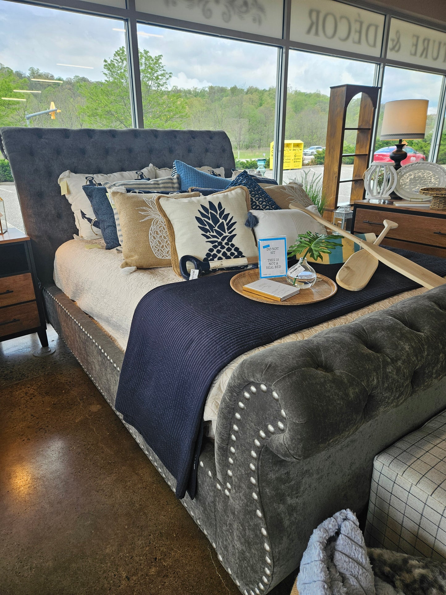 Grey Upholstered Sleigh Queen Bed