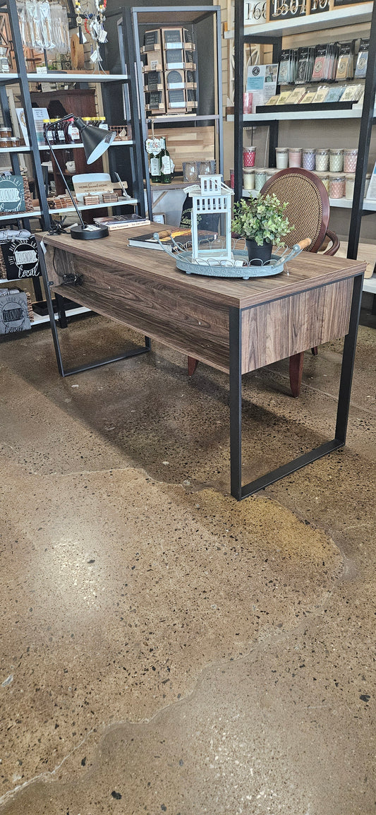 Wood look writing desk with charger