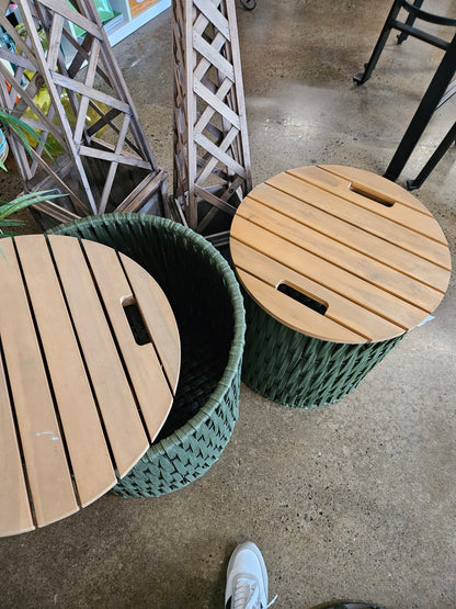 Green woven drum indoor/outdoor table