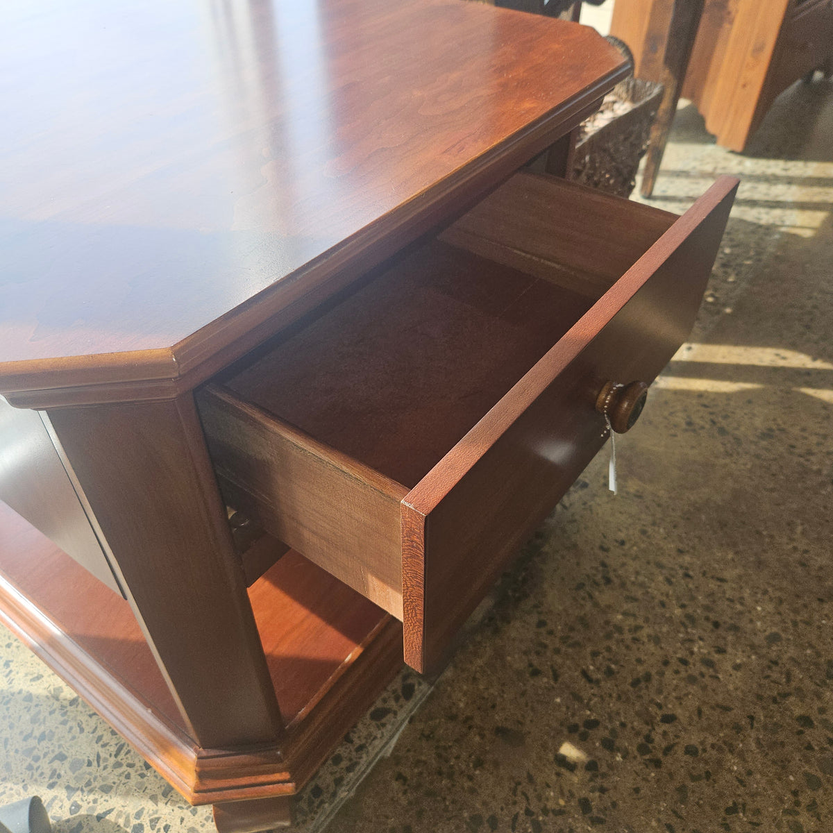 Square wood end table with single drawer