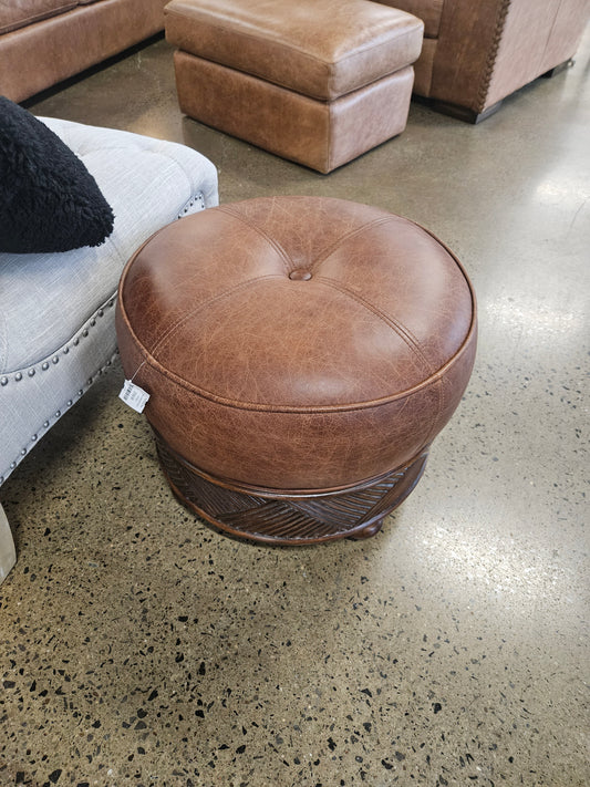 Brown leather/wood ottoman