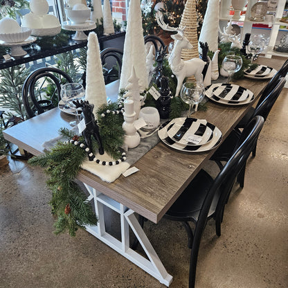 Farmhouse modern dining set with black chairs