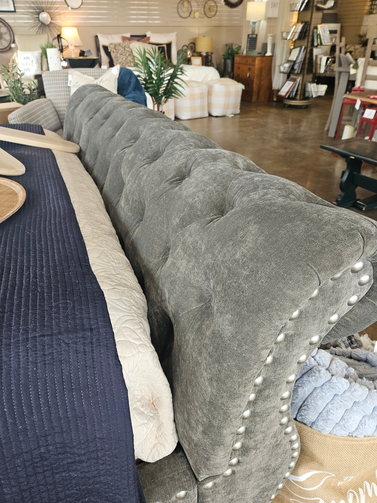 Grey Upholstered Sleigh Queen Bed