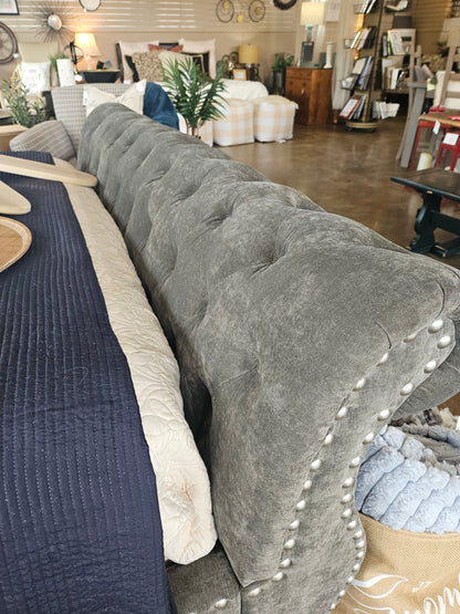 Grey Upholstered Sleigh Queen Bed