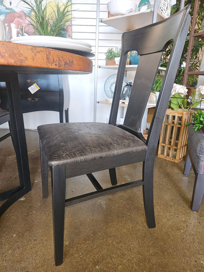 Hammered Copper Topped Table w/6 Black Chairs