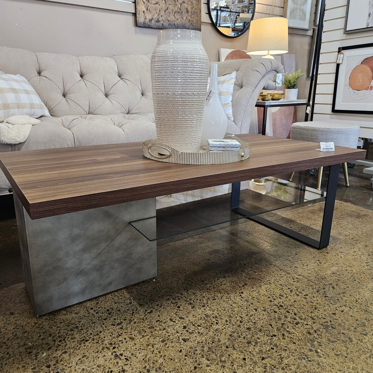 Wood look coffee table w/ matte black legs