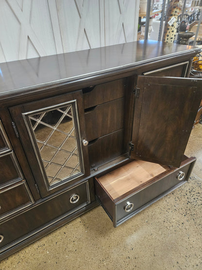 Dark dresser with mirrors and silver tipping (Setof2)
