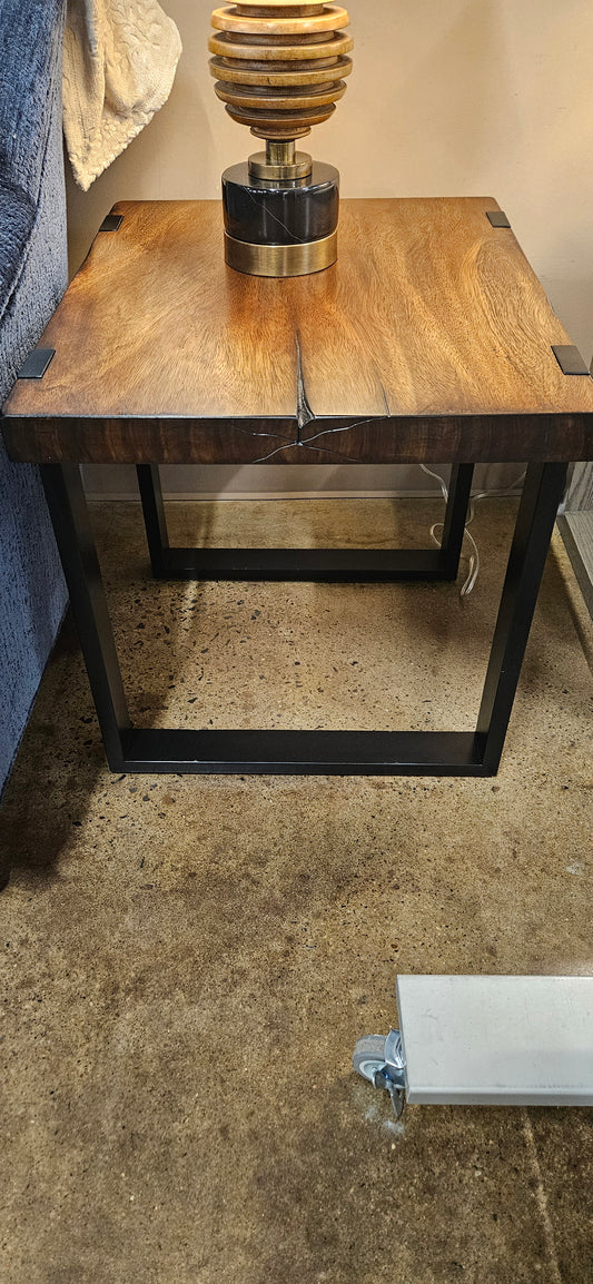 Wood table with metal base end tables (Set of 2)