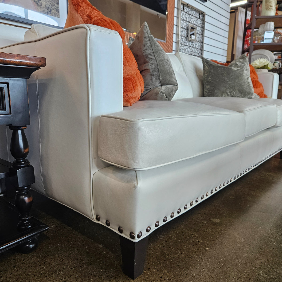Arhaus white leather sofa