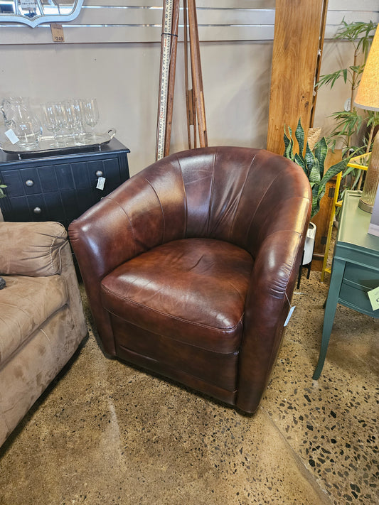 Natuzzi Brown Leather Swivel Chair