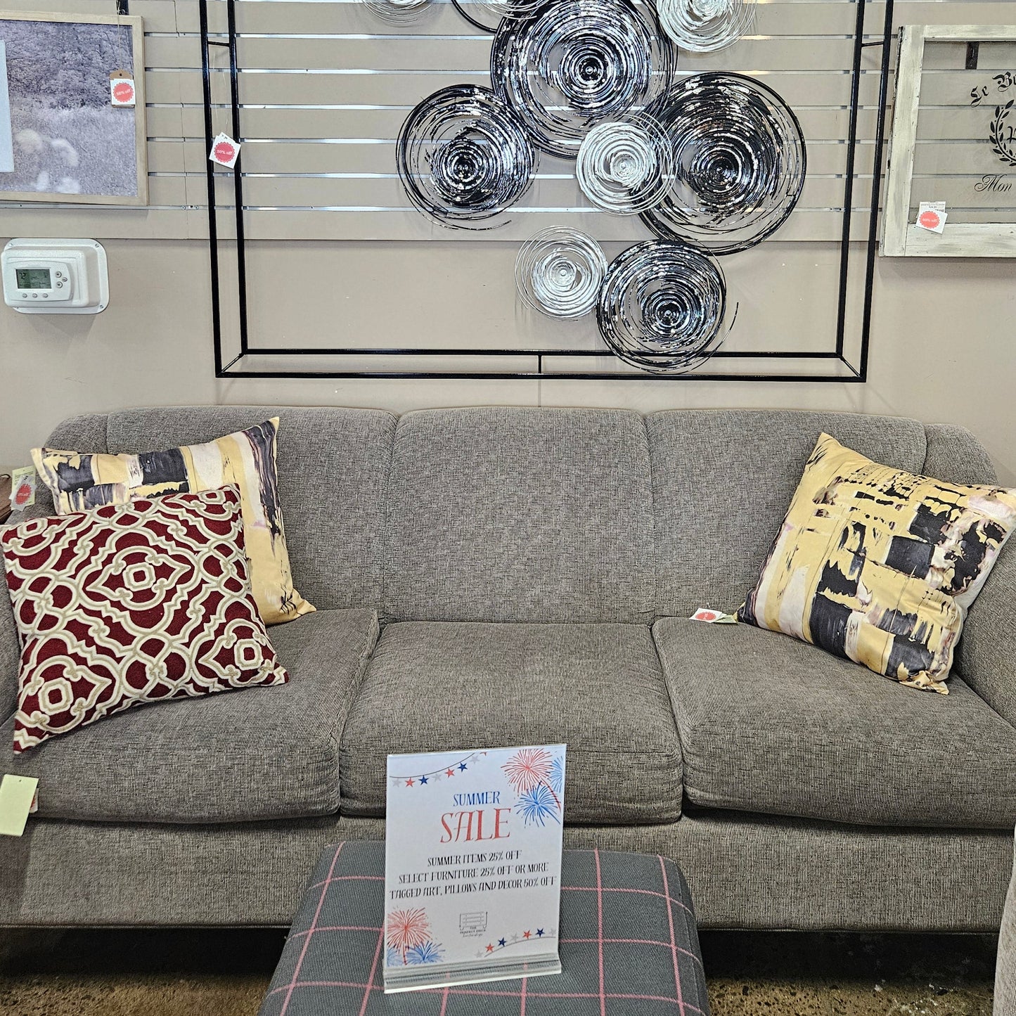 Gray upholstered sofa