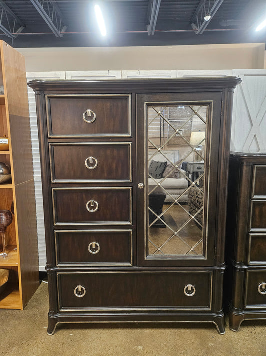 Dark dresser with mirrors and silver tipping (Setof2)