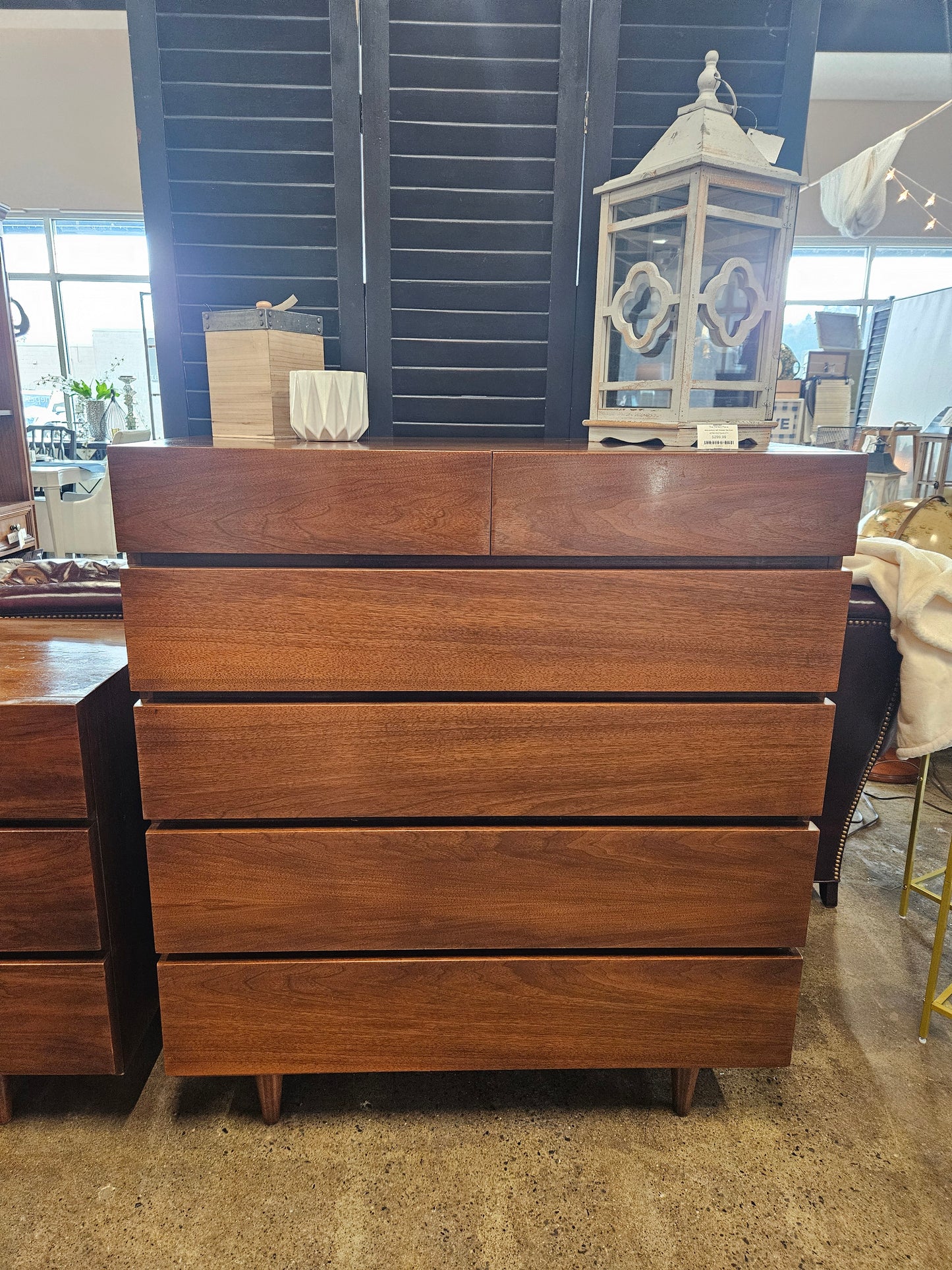 Mid century tall dresser flat front