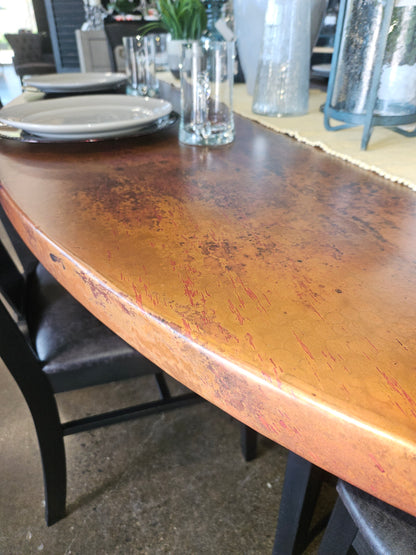 Hammered Copper Topped Table w/6 Black Chairs