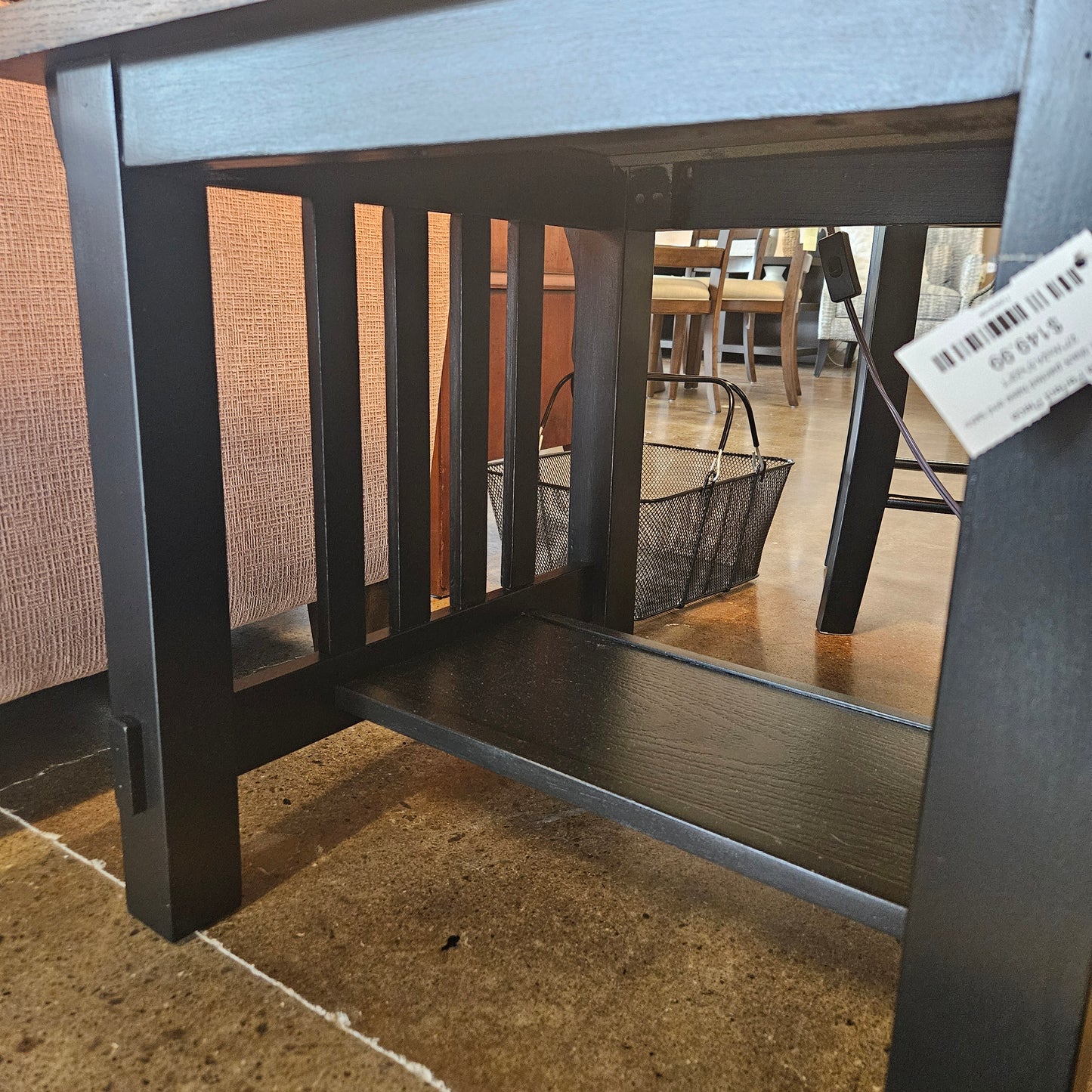 Wood top, black painted base end table