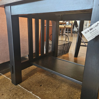 Wood top, black painted base end table