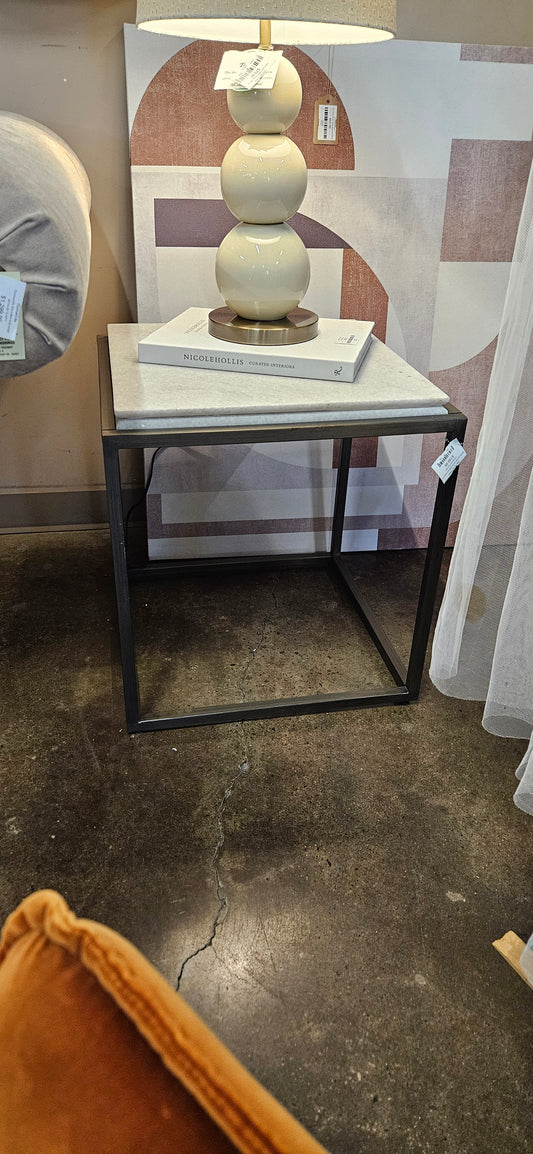 Gray wood base end table w/ marble top