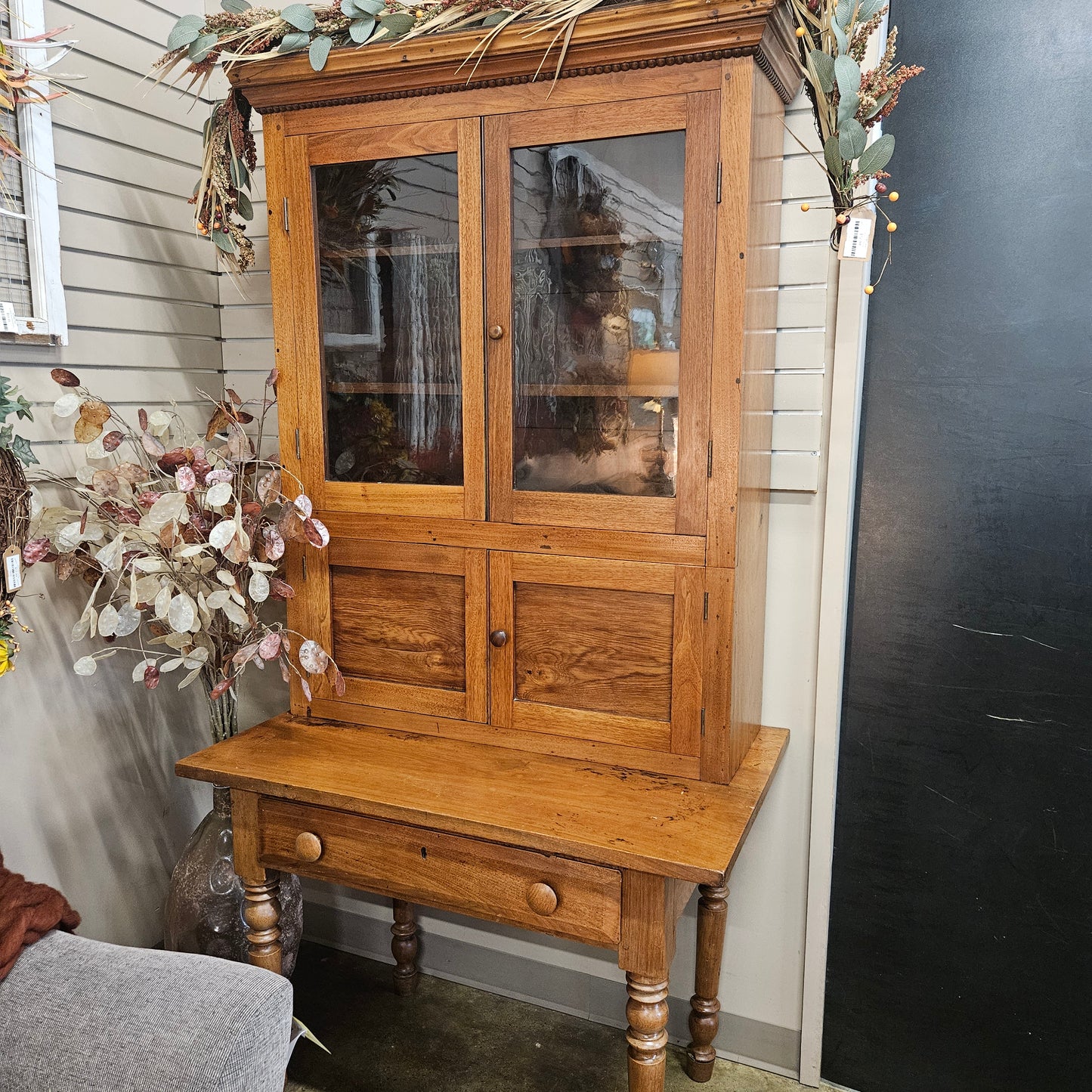 Wooden plantation desk and hutch