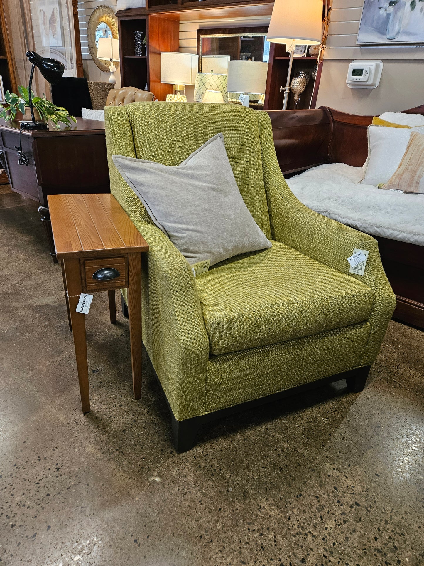 Green tweed accent chair