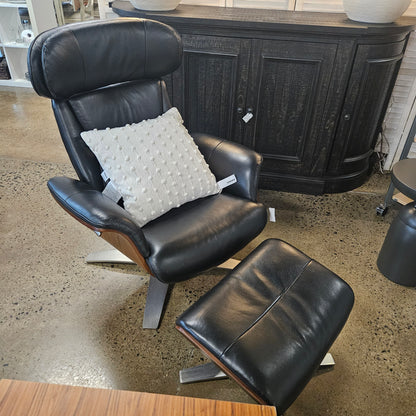 Swivel Leather Recliner and Ottoman