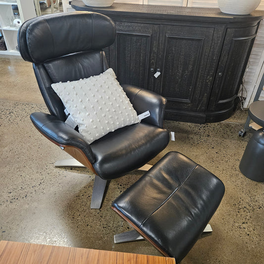 Swivel Leather Recliner and Ottoman